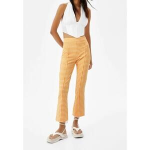 Bershka Orange Gingham Y2K Cropped Flare Pants High Waisted Retro Preppy Plaid 0
